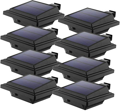 KEENZO LED Solar Dachrinnenleuchte Solarlampen für Außen, 25LEDs Solarlicht, Auto ON/OFF, Schwarz, Warmes Weiß Licht (8er set)