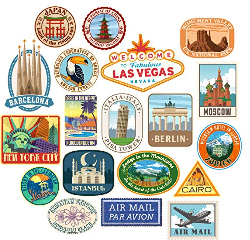 Luggage stickers 20x suitcase patches vintage travel labels retro vintage graffiti iphone car stickerbomb style vinyl decals door skateboard cafe fridge patches