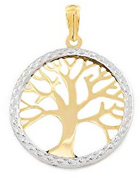 Monde Petit Pendentif Arbre de Vie Or Bicolore 9 Carats brillante et texturee - Certificat de Garantie - 8481