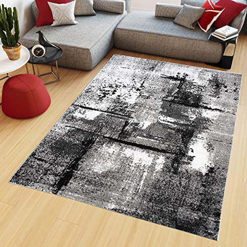 TAPISO Maya Teppich Kurzflor Grau Creme Schwarz Streifen 180 x 250 cm | Modern Design Meliert Wohnzimmer Schlafzimmer oeko-tex
