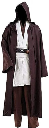 NUWIND Herren Jedi Kostüm Mittelalter Tunika Kapuze Umhang Umhang Bademantel Halloween Cosplay Outfit für Erwachsene, braun+weiß, S