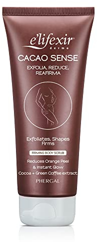 Elifexir Cacao Sense - Körperpeeling. Körperpeeling, Reduzierend, Straffend, Verbessert die Leuchtkraft + Glätte, Reduzierende Wirkung, Glatte, samtige Haut, Kakao- und Grüner-Kaffee-Extrakt - 200 ml