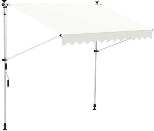 Melko Klemmmarkise Markise Balkon ohne Bohren mit LED 250x120 cm Creme | Sonnenschutz für mehr Privatsphäre, Lichterschlauch, 360° Handkurbel, Neigungswinkel 0-180° einstellbar, reißfester Stoff