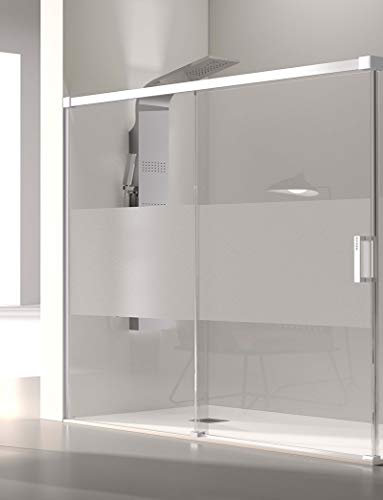 Paroi de douche avant - 1 battant fixe et 1 porte coulissante - Verre de sécurité de 6 mm - Modèle Glase 2 PB (116-120 cm)