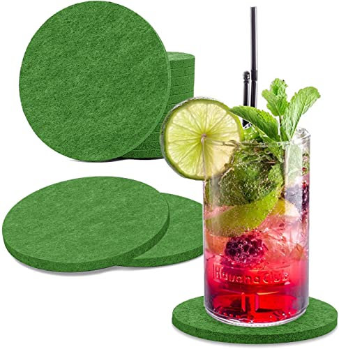 wortek Filzuntersetzer rund für Gläser – 8er Set Glasuntersetzer für Getränke, Tassen, Bar, Glas - Ø 10cm Tischuntersetzer waschbare Untersetzer Gläser Grün Glas Untersetzer-Set