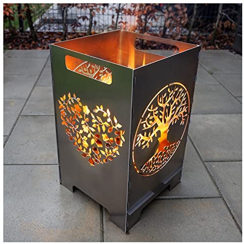 teileplus24 FT01 Baril de feu Bol de feu Panier à feu Grand carré enfichable Nettoyage Facile, Conception:Arbre 50cm
