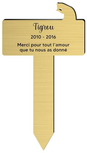 DECOHO - Plaque funéraire Personnalisable pour Animaux Silhouette Couleur Or brossé - Gravure Laser Durable - Chat Assis Couleur Or bross - Or