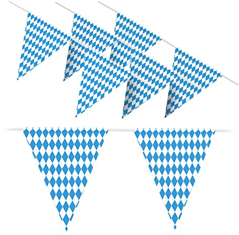 Blau Weiße Wimpel Girlande - 10 Meter lang aus Kunststoff