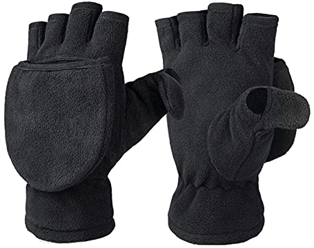 Winterhandschuhe, 1 Paar Winter Warme Handschuhe, Fingerlose Polar Fleece Handschuhe Fäustlinge, Fingerlose Warme Handschuhe Winddichte Handschuhe mit Flip Cover für Männer Frauen (Schwarz, M)
