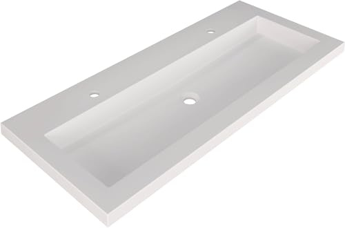 Saqu Straight Waschbecken aus Mineralmarmor 120,5x51,5 cm - 1 Becken 2 Hahnloch matt weiß - Waschbecken für Unterschrank, Waschtisch für Badmöbel Set