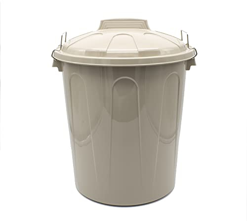 CABLEPELADO Cubo de Basura con tapa, Cubo basura Industrial, Cubo basura Plástico con asas metálicas, Contenedor residuos, 40 cm alto x 33 cm Diámetro superior, Capacidad 21 Litros, Beige