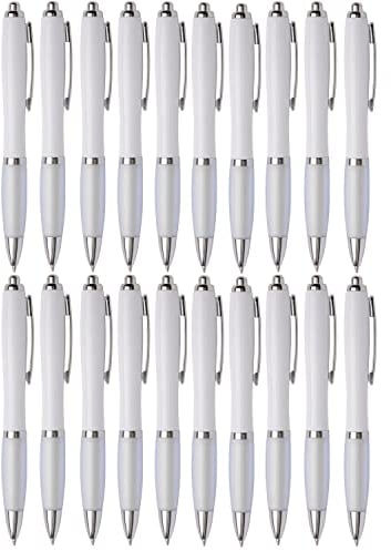 Preiswert&Gut 50 x Kugelschreiber Set Länge: 14cm Kulis, Farbe weiß silber, taillierter Schaftform blauschreibend mit Großraummine und Druckmechanismus