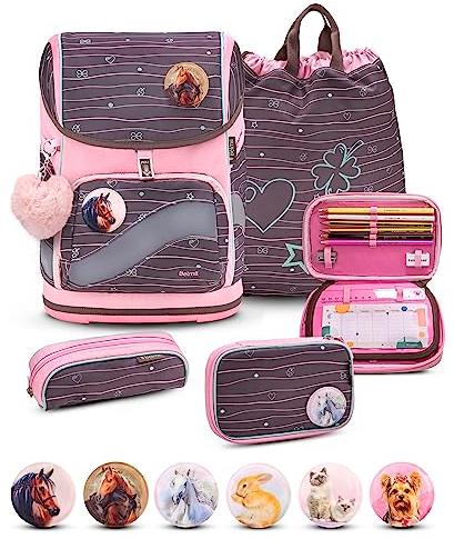 Belmil Premium Smarty Plus ergonomisches Schulranzen Set 5-teilig mit Patch Set 6 Stück, AGR, Brustgurt, Hüftgurt, Magnetverschluss (405-51/P/S Mint)