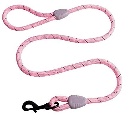 AllPetSolutions Rope Dog Lead - Heavy Duty Walking, Running, Outdoor Training Lead for Dogs - Anti-Tangle Leash, 360 Hook, Strong Clip, Easy Grip Loop Handle - Reflective Pink, Braided Nylon, 140cm