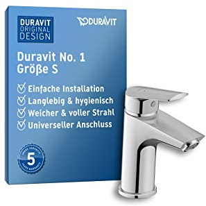 Duravit No.1 Waschtischarmatur, Größe S (Auslauf Höhe 91 mm), Wasserhahn Bad, wassersparende Waschbecken Armatur (MinusFlow), Chrom