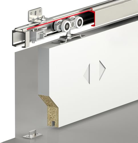 DecorAndDecor Top Hung Sliding Door Track System Kit – Heavy Duty 120KG Capacity – 3m Kit for Single Door – Durable and Smooth Sliding Design for Homes and Offices