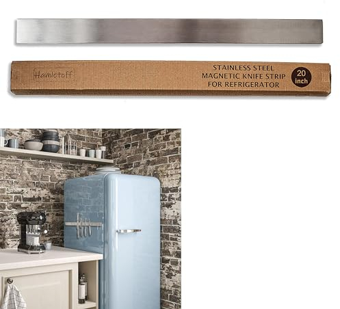 Hamletoff Premium Magnetic Knife Holder for Refrigerator – 20 Inch Professional Double Sided Magnetic Knife Strip for Fridge - Stainless Steel Magnetic Knife Holder for Wall Self Adhesive