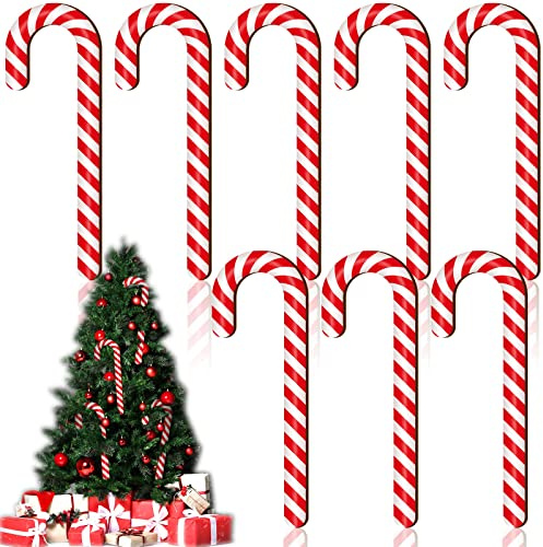 Large 8 Pcs 11.8 Inch Christmas Candy Canes for Tree Candy Ornaments Decor | Giant Wooden Candy Cane Christmas Tree Decorations Hanging Ornaments for Xmas Tree Party Supplies DIY