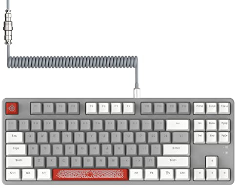 Magic-Refiner AK873 Gaming Keyboard,Rainbow Led Backlit,Hot-Swappable Linear Red Switch,PBT Keycap,75% TKL Layout,Ergonomic Mechanical Keyboard with Custom Coiled USB/Type-C Aviation Cable(White Grey)