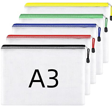 Supmaker A3 Plastic Wallets Folders - 5PCS Zip Lock Bags Document Zipper File for School Office Supplies, Household, Cosmetics, Cross Stitch, Puzzles & Games Storage