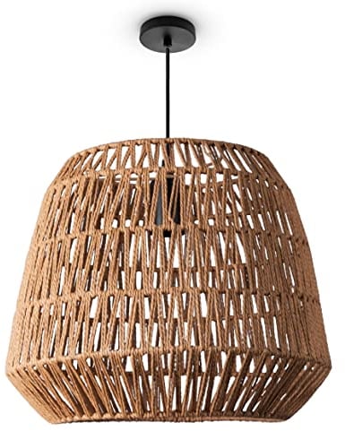 Paco Home Pendelleuchte Wohnzimmer Boho Korbleuchten Pendellampe Rattan Hängeleuchte Esszimmer Lampe Papier E27, Lampenart:Pendelleuchte - Typ 9, Farbe:Natur (Ø40cm)
