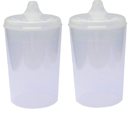 Lizzyoftheflowers 2 Pack - Clear, Narrow Spout, Adult Beakers for Elderly Non Spill. Graduated Measurements and Controllable Flow Lid - Dishwasher and Microwave Safe