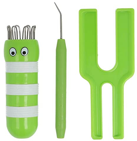 Opry Strickliesel für 8 Maschen und Wo-Wo Loomgabel aus Metall, Scharf, Grün