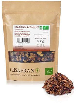 FRISAFRAN | Infuso di frutti di bosco Bio 100g | Rilassante | Ricco di vitamine | Infuso di frutti di bosco | Tisane frutti di bosco | Tisana biologico | Tisana ai frutti di bosco | tè frutti di bosco