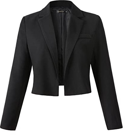 Benibos Womens Long Sleeve Open Front Crop Blazer Jacket (806 Black, S)