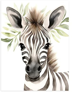CCWACPP Baby Aquarell Tiere Wandbilder Zebra Bild Wald Safari Tier Poster Kinderzimmer Tier Leinwanddrucke für Kinderzimmer Dekor Kein Rahmen 40x60 cm