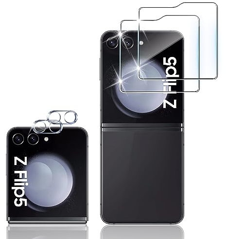 Dabuu Verre Trempé pour Samsung Galaxy Z Flip 5 5G avec Caméra Arrière Protecteur [2+2 Pièces], [9H Dureté] Sans Bulles Anti-Rayures, HD Ultra Résistant Film Transparent Protection écran Vitre Trempé