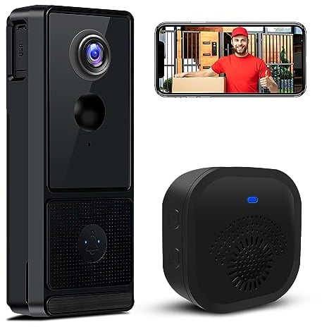 Video Doorbell Camera Wireless with Chime, 1080P HD Smart Doorbell with Voice Changer, PIR Motion Detection, Night Vision, 2-Way Audio, Battery Powered, IP66, Works with Alexa & Google Home