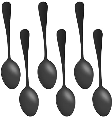 Juwacoo Cuilleres a Cafe Noires cuilleres a Cafe, cuilleres a Gateau en Acier Inoxydable Mini, cuillere a glacee, Petites cuilleres pour Le Dessert, Lot de 6 (cuilleres a Cafe Noir)