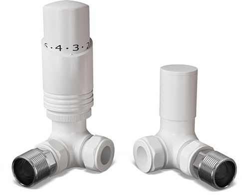 UK Radiators White Thermostatic Radiator Valve 10mm Corner Lockshield Valve in White Color and Gloss Finish - Classy and Modern Design 1/2 x 10mm Corner Radiator Valve