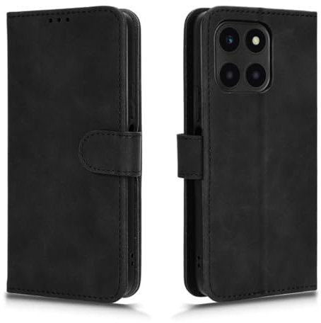 GOKEN Cover per Honor X6a, Custodia Folio in Pelle Flip Wallet Libro Case con Portafoglio, Premium PU/TPU Magnetica Cover con Supporto di Stand/Carte Slot Nero