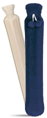 Hot Water Bottle with Cover 2L Super Soft Plush for Neck and Shoulder, Back, Legs,Waist Warm 72 x 12cm Full Body Length Hot Water Bottle with Pure Natural Rubber (Darkcyan)