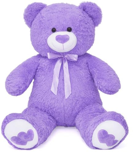 SNOWOLF Riesen XXL Teddybär Plüsch Kuschelbär Plüschbär mit Knopfaugen 110cm, Groß Weiches Teddy Bear Stofftier Geschenk am Geburtstag, Valentinstag oder Weihnachten(1.1m, lila)