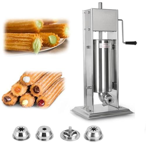 Macchina per Churros Commerciale con 4 Stampi, Macchina per Churros per Ciambelle Spagnole Verticali da 10 Litri in Acciaio Inossidabile Macchina per Snack Attrezzatura Friggitrice Manuale