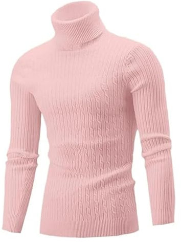 SWEPER Pull Homme - Hiver Hommes Col Roulé Doux Manches Longues Pull Casual Pull Tricoté pour Hommes Chaud Fitness Hommes Pulls Hauts Pull en Tricot, Rose, M