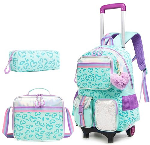 HTgroce Kinder Trolley Rucksack Schultasche Schulranzen Mädchen schultrolleys Schulrucksack Kinderkoffer Rolling Reisegepäck Mehrfachtaschen