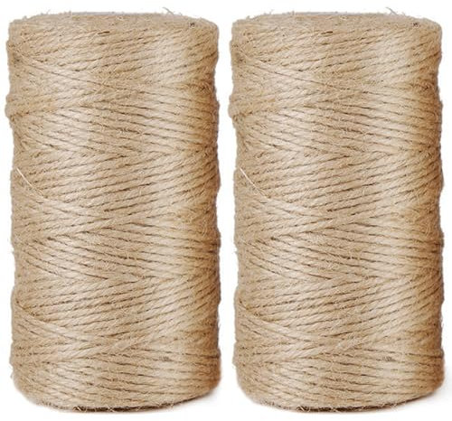 2 Rouleaux de Ficelle en Jute Naturelle, Ficelles de Jardinage | 2 mm Ø | Environ 100 m par Bobine | Ficelle Jute Naturel pour Bricolage, Jardinage, Décoration, Emballage Cadeau