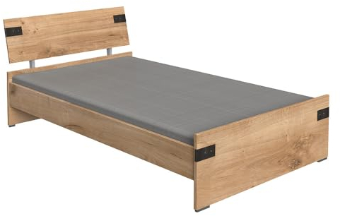 Lomadox Jugendbett 120x200cm in Plankeneiche mit Absetzungen in Graphit, B x H x T ca. 126 x 85 x 210cm