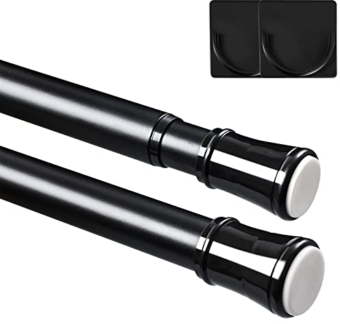 Zindoo Gardinenstange Ohne Bohren 1Stück Schwarz Rostfreie Vorhangstange Ø25mm Duschstange Ausziehbar 90-120cm,Vorhangstange zum Klemmen für Kleiderstange,Küche,Fenster,Schlafzimmer