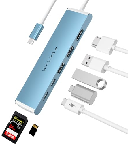 WALNEW - Base de carga USB C 7 en 1 de aluminio con 100 W PD, 4K HDMI, USB 3.0 y USB-C, conectividad SD mejorada, para MacBook Air, Pro, Lenovo ThinkPad, Dell XPS, HP, Surface Laptop y más