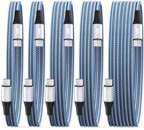 USB C to USB C Cable 10ft 6ft 3ft 5 Packs Fast Charger Cord Type C to Type C Braided 60W Usbc to Usbc for Samsung S24/23/22 Phone 15 Pro Plus Max