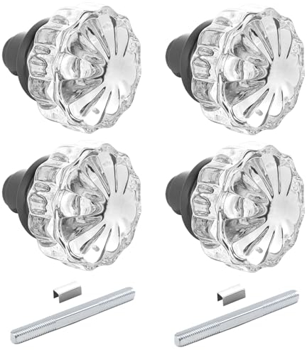 Toptoo 2 Sets Glass Door Knobs - Old Style, Vintage Crystal, Matte Black Finish