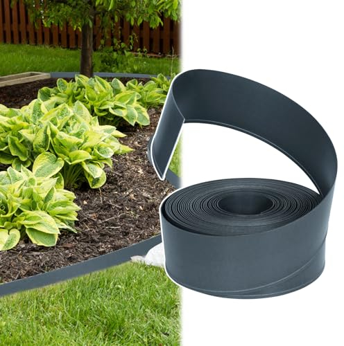 FIVMEN Rasenkante Kunststoff 20m Beeteinfassung Streifen Design Beetumrandung mit Anschlussstelle Rasenkantenband, Flexible Schneidebar Gartenpalisade (Anthrazit)