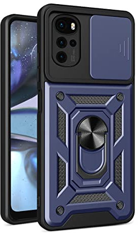 BEEJTUNY Custodia per Motorola Moto G22/Moto E32/Moto E32S con Anello a 360°, Cover Protettiva con Obiettivo Cover, Custodia Antiurto Bumper con Magnetico Supporto. Blu