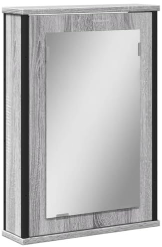 vidaXL Bad Spiegelschrank, Badschrank mit Stauraum, Hängeschrank Wandschrank für Badezimmer, Badspiegel Spiegel, Grau Sonoma Holzwerkstoff