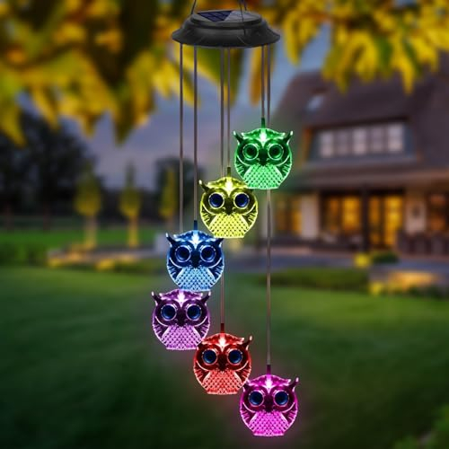 BYZESTY Solarleuchten Windspiele für Außen, Solar Windspiel, Eule Led Solar Windspiel Draußen Hängend Farbwechsel Led Mobile Windspiel Für Draußen Garten Baum Terrasse Hof Balkon Party